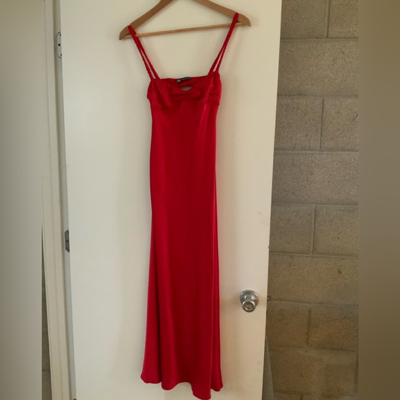 Zara red satin slip dress sz xs - Picture 9 of 11